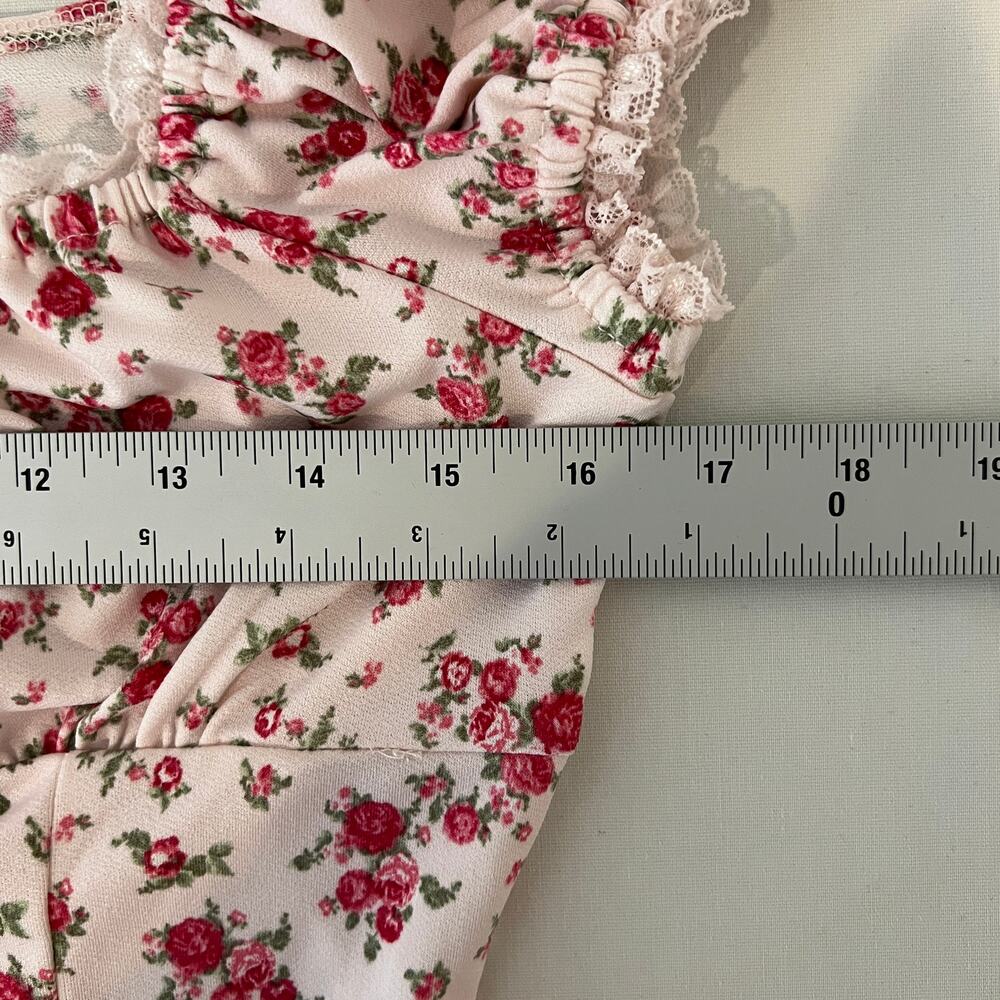 Lush Lace Trim Cap Sleeve Crop Top Pink Red Floral Women L Milkmaid Coquette NWT - Picture 5 of 7